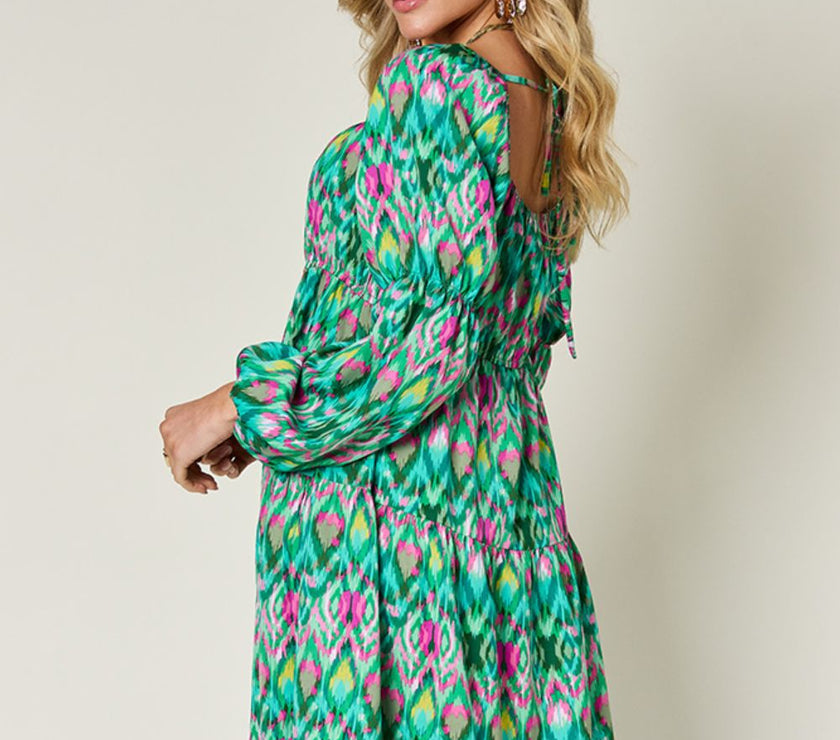 Double Take Full Size Printed Long Sleeve Dress