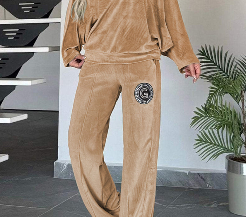 Full Size Boat Neck Long Sleeve Top and Pants Set