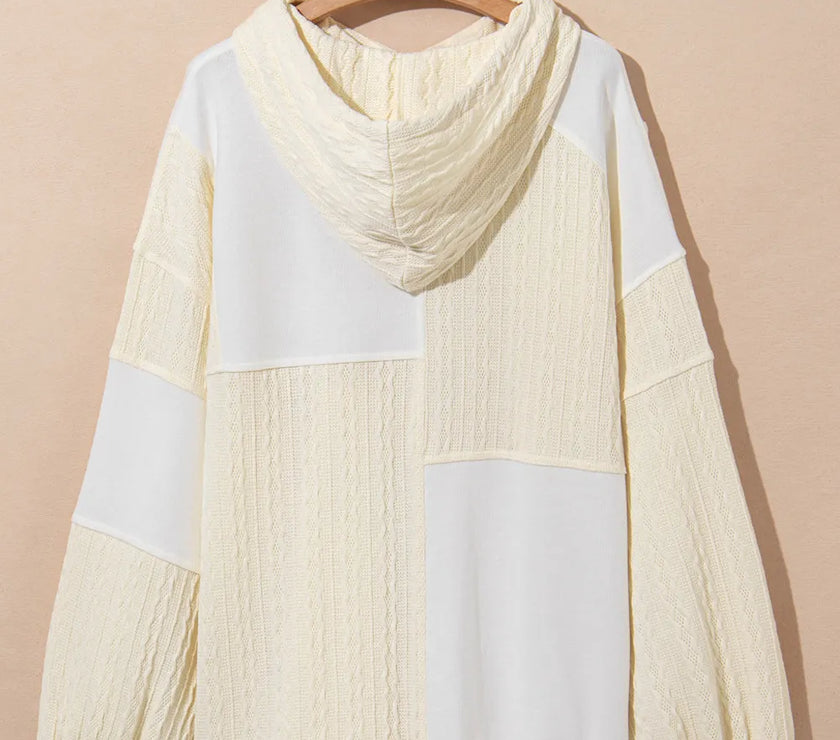 Plus Size Drawstring Color Block Long Sleeve Hoodie