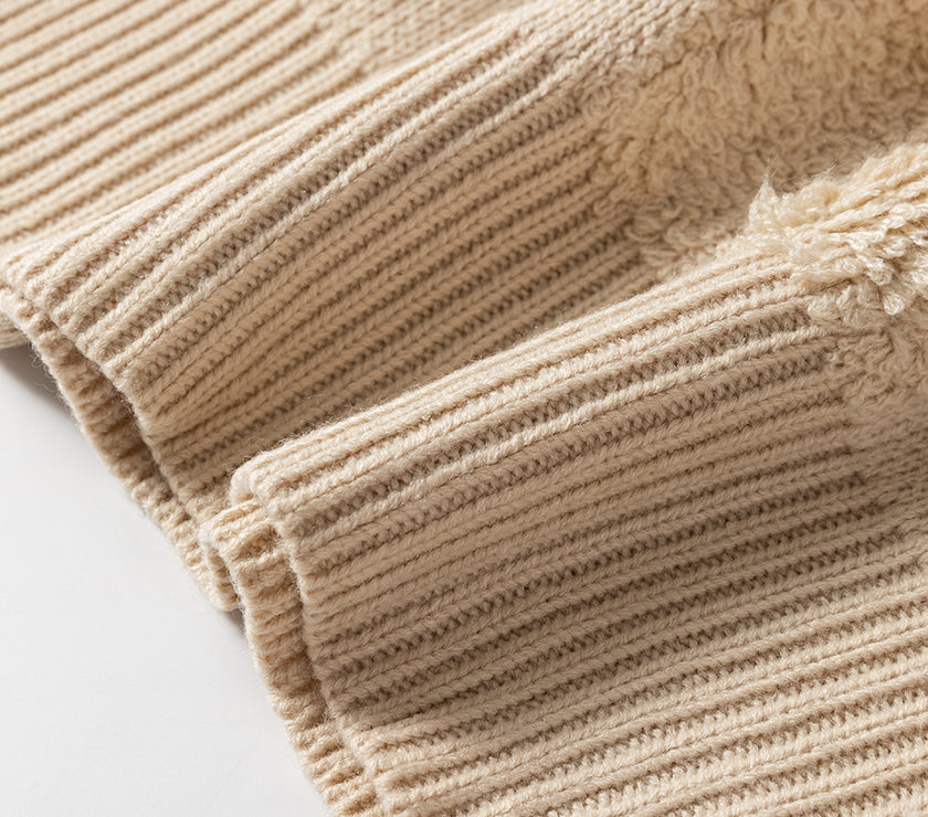 Checkered Round Neck Dropped Shoulder Sweater