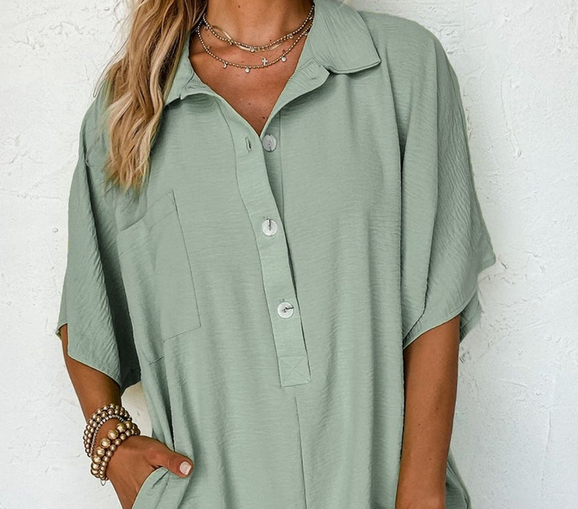 Half Button Collared Neck Romper