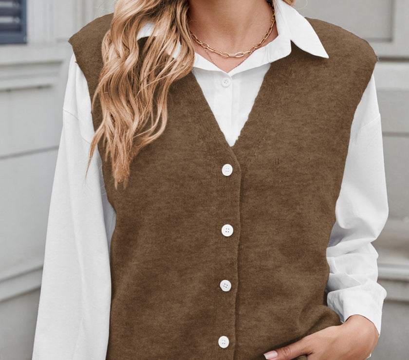 Button Down V-Neck Sweater Vest