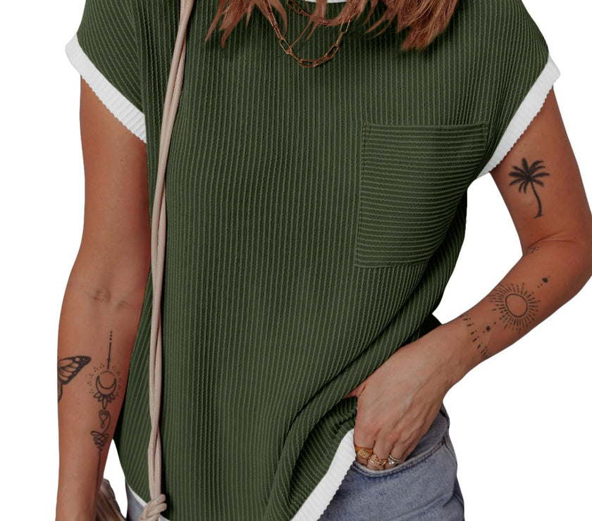 Contrast Trim Round Neck Short Sleeve T-Shirt