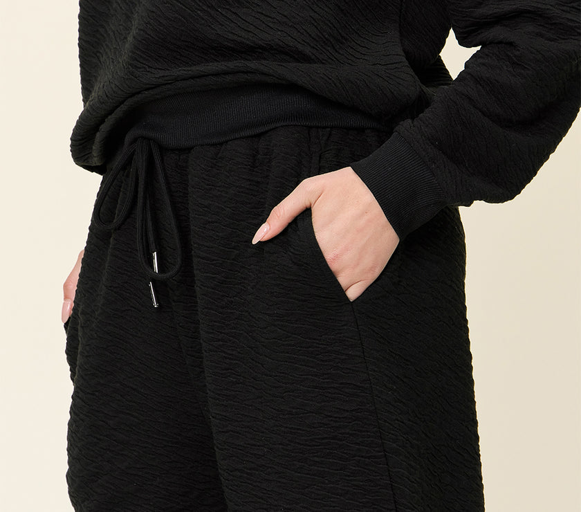 Double Take Full Size Texture Long Sleeve Top and Pants Set