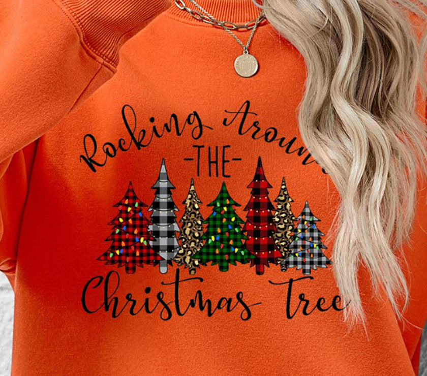 Christmas Tree Graphic Round Neck Sweatshirt