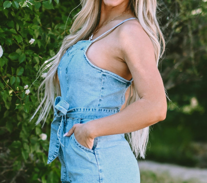 Tied Spaghetti Strap Denim Romper
