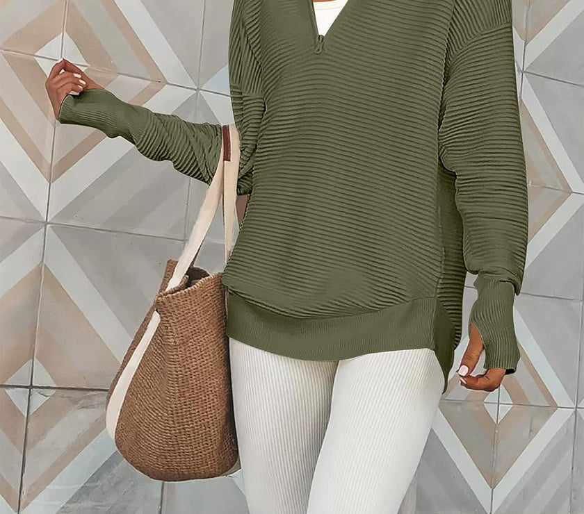 Half Zip Long Sleeve Knit Top