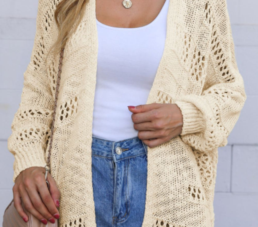 Openwork Open Front Long Sleeve Cardigan