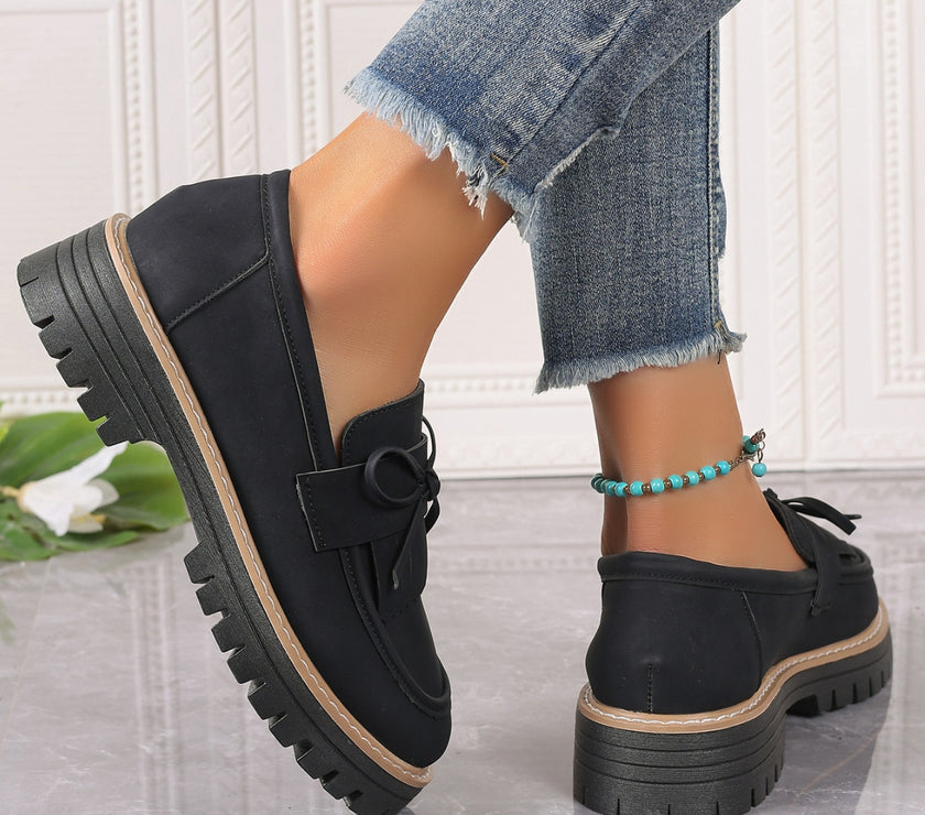 PU Leather Bow Platform Loafers