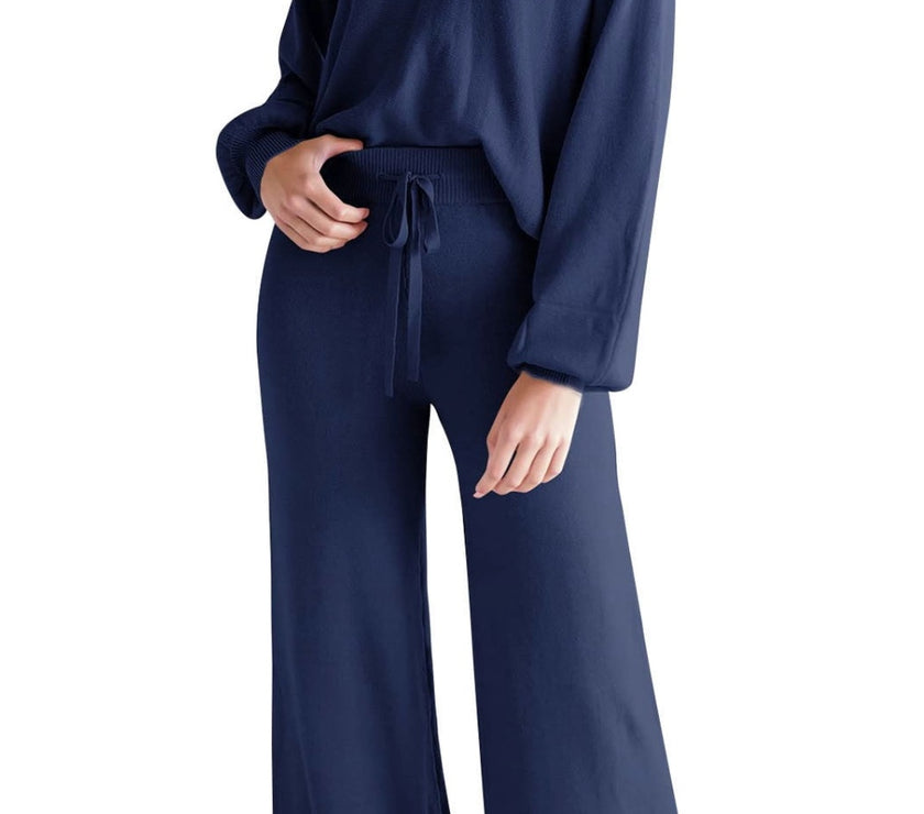 Round Neck Long Sleeve Top and Pants Set