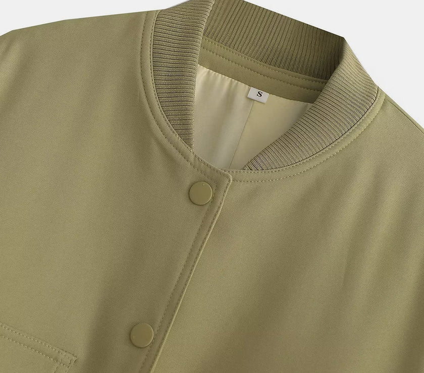 Pocketed Snap Down Baseball Collar Jacket