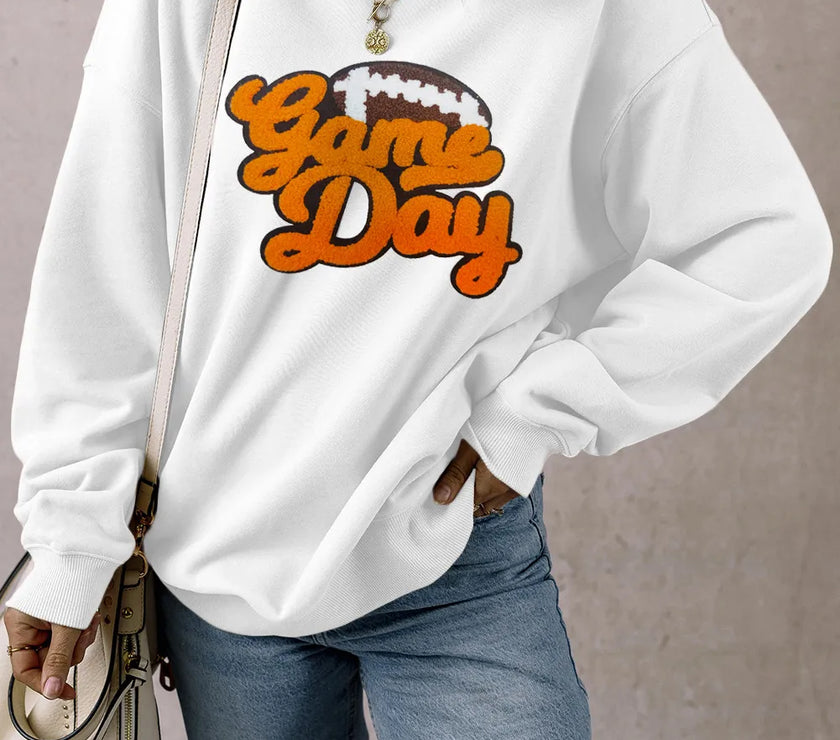 GAME DAY Football Round Neck Long Sleeve Sweatshirt