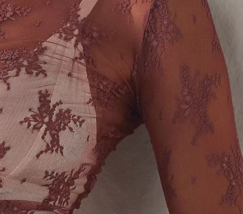 Lace Mock Neck Long Sleeve Blouse