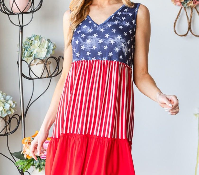 Heimish Full Size US Flag Theme Contrast Tank Dress