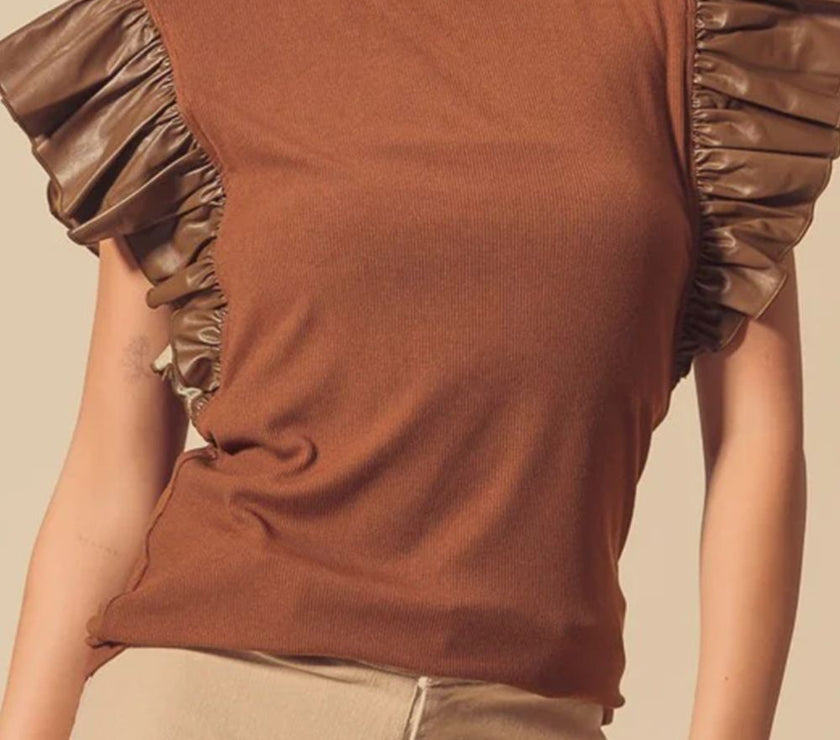 Ruffled Round Neck Cap Sleeve Blouse