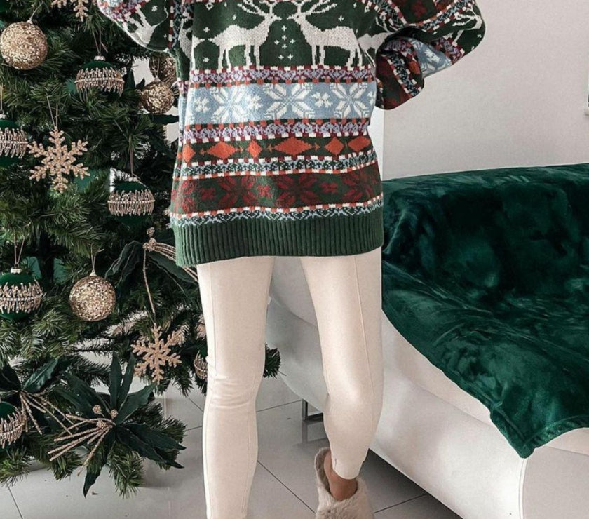 Geometric Round Neck Dropped Shoulder Sweater