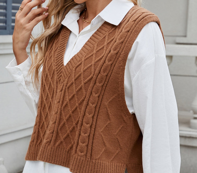 Cable-Knit V-Neck Sweater Vest