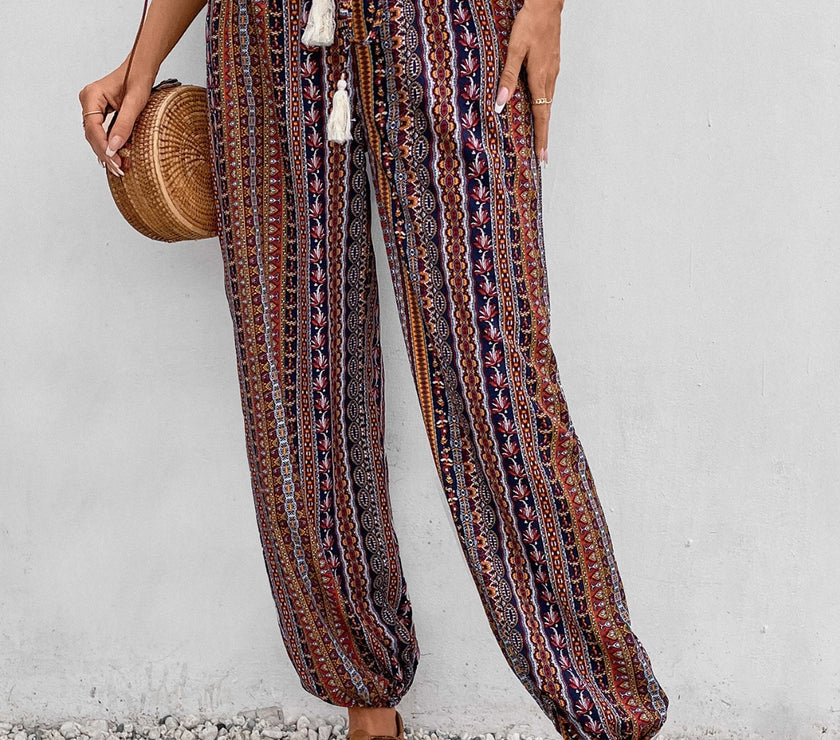 Tassel Printed High Waist Pants