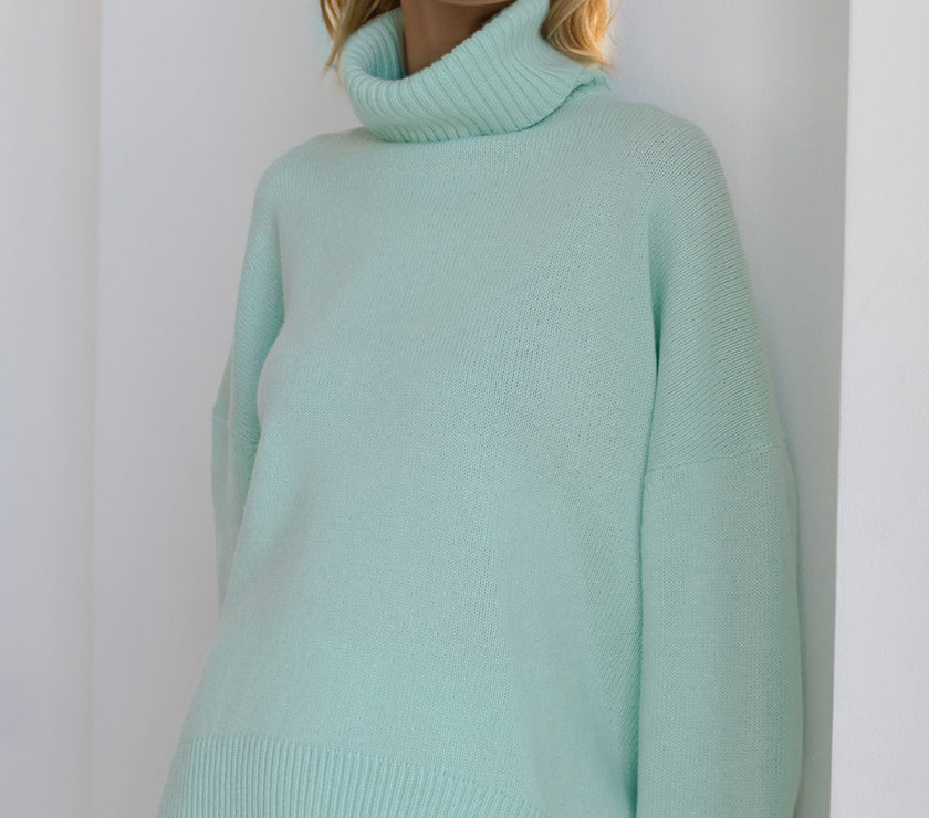 Basic Bae Turtleneck Dropped Shoulder Long Sleeve Sweater
