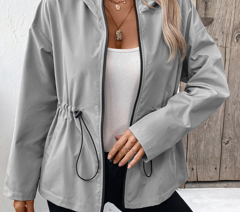 Ivy Lane Drawstring Zip Up Hooded Jacket