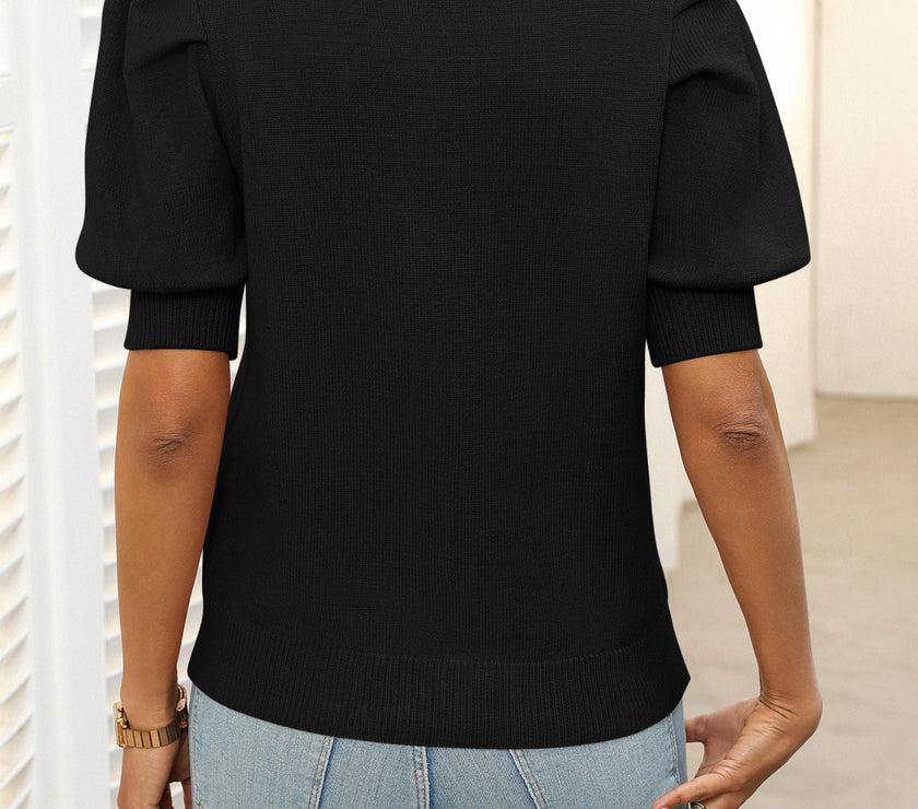 Mandy Mock Neck Puff Sleeve Sweater