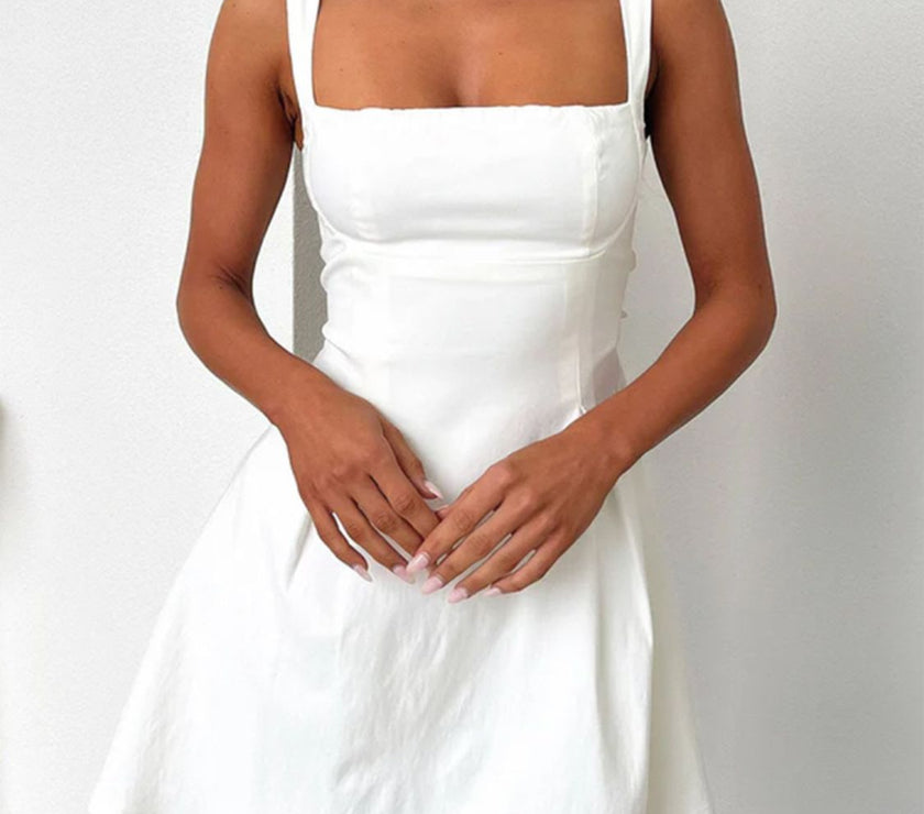 Devine Bow Back Square Neck Mini Dress