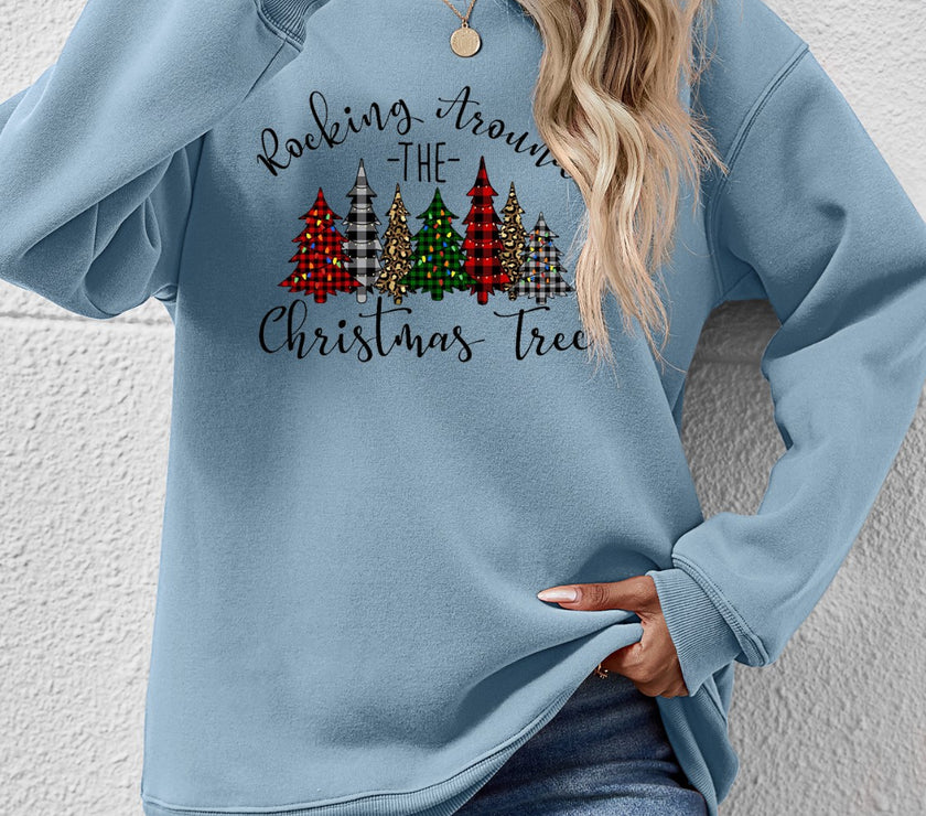 Christmas Tree Graphic Round Neck Sweatshirt