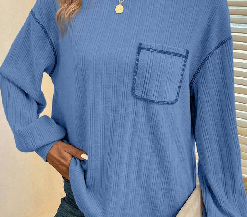 Mandy Contrast Stitching Round Neck Long Sleeve T-Shirt