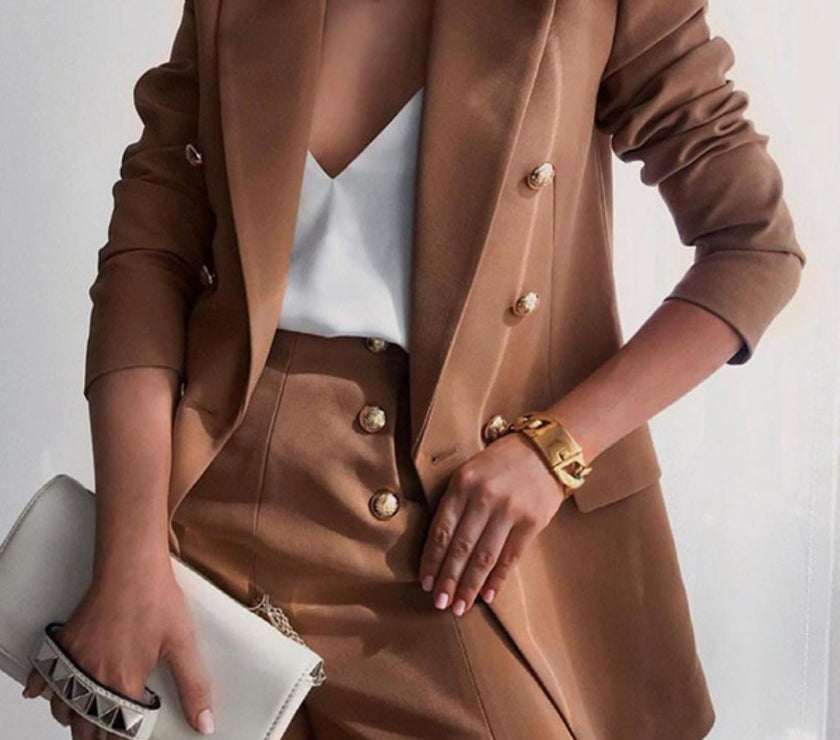 Lapel Collar Long Sleeve Blazer and Shorts Set