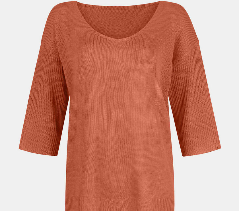 V-Neck Three-Quarter Sleeve Knit Top