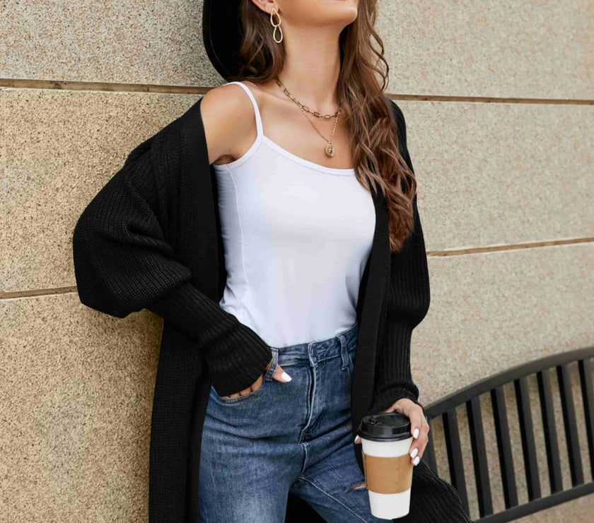 Open Front Lantern Sleeve Cardigan