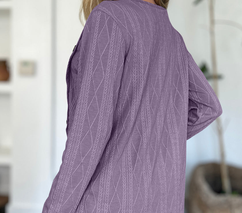 FAM-FAM Slit Round Neck Long Sleeve T-Shirt