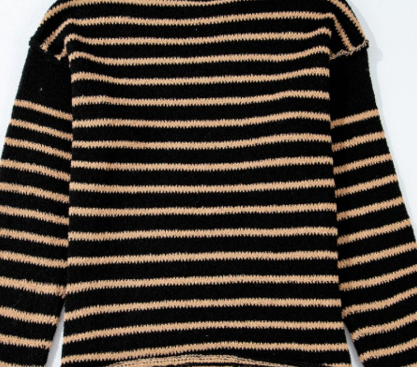 Stripe Drop Shoulder Round Neck Sweater