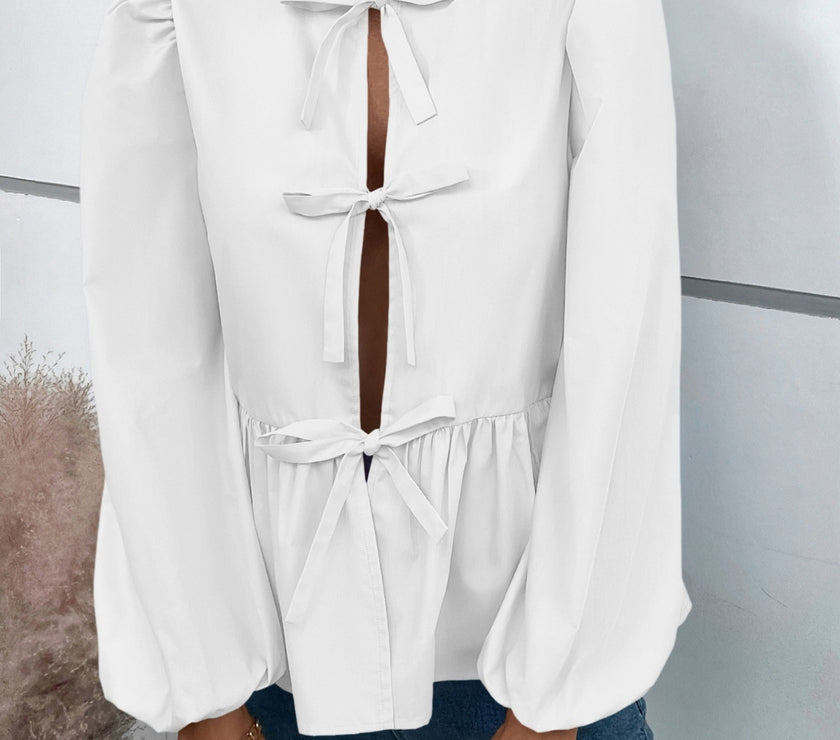Ivy Lane Peplum Tied Long Sleeve Blouse