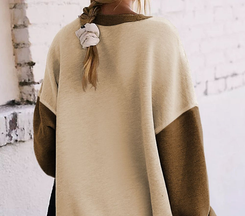 Color Block Round Neck Long Sleeve Sweatshirt