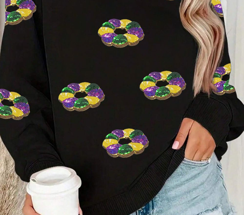 Sequin Round Neck Long Sleeve Sweatshirt