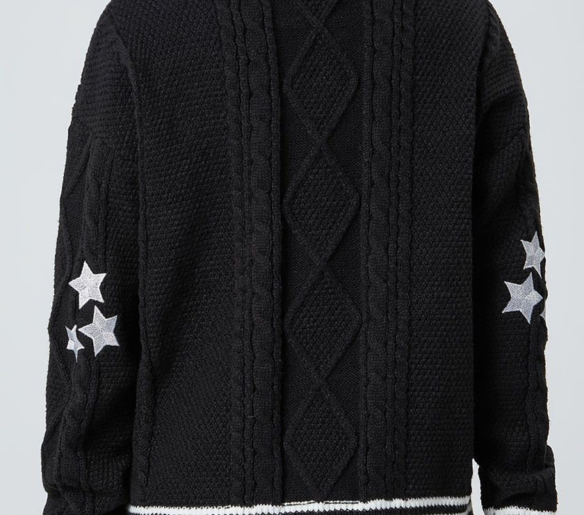 Star Embroidered V-Neck Long Sleeve Cardigan
