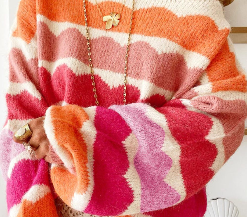 Contrast Boat Neck Long Sleeve Sweater