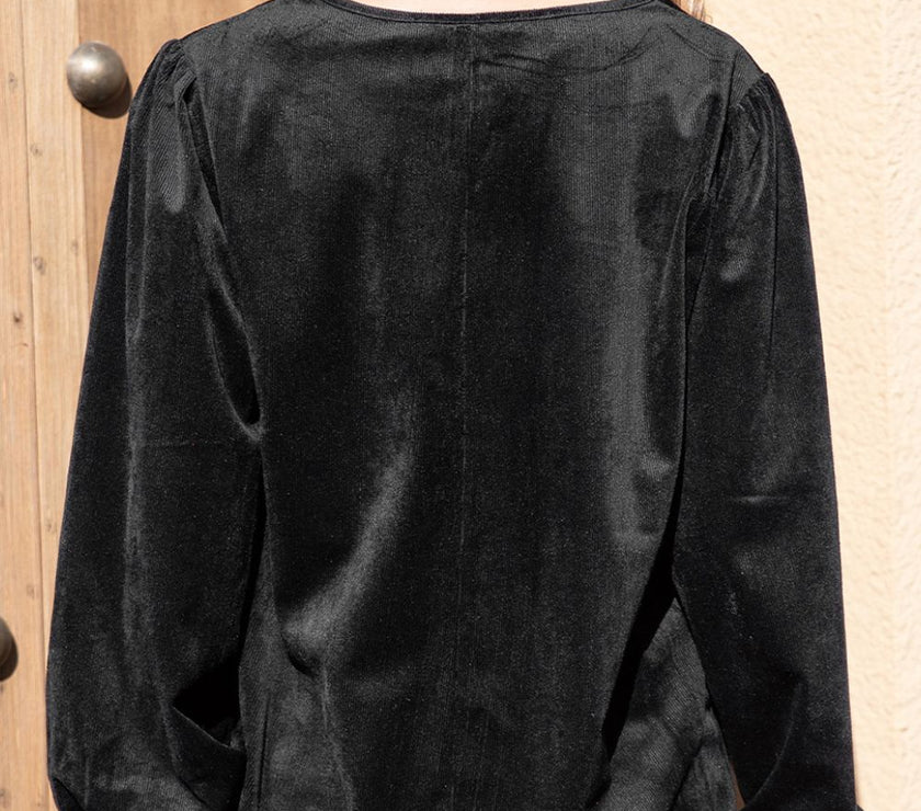 Notched Neck Long Sleeve Blouse