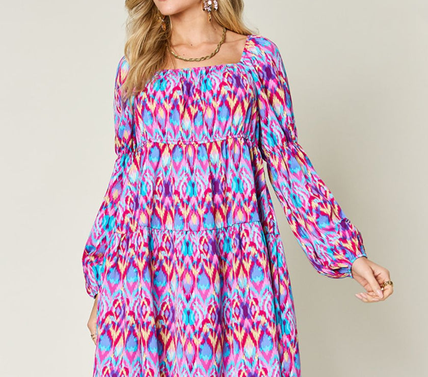 Double Take Full Size Printed Long Sleeve Dress