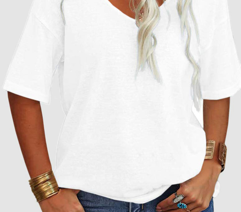 V-Neck Dropped Shoulder Half Sleeve T-Shirt