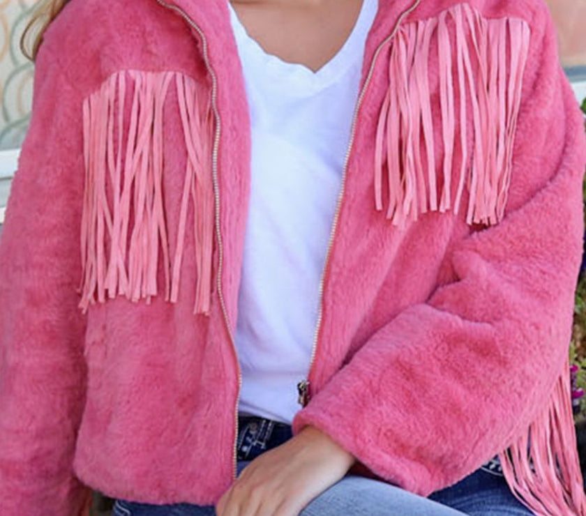 Fringed Zip Up Fleece Jacket
