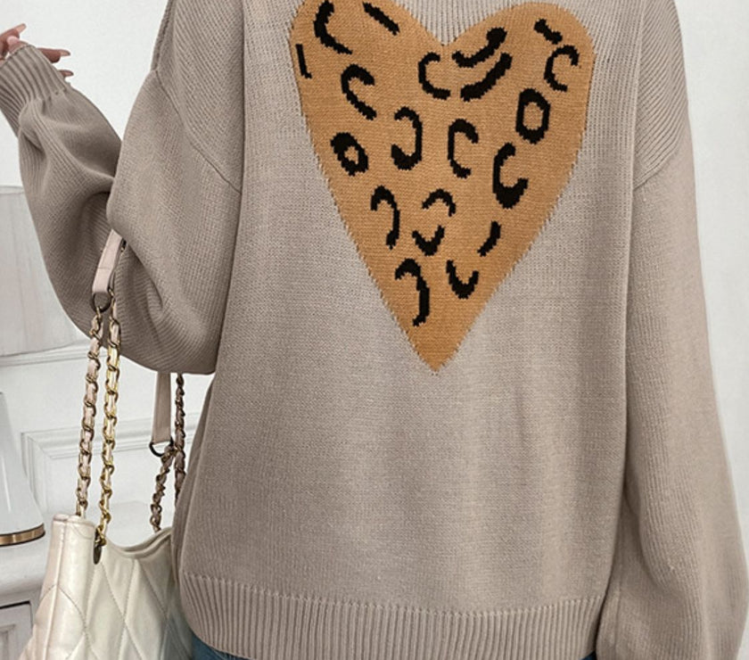 Perfee Tied Contrast Heart V-Neck Long Sleeve Cardigan