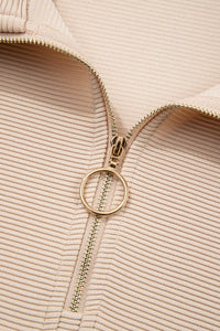 Parchment Textured Half Zip Kangaroo Pocket Top Drawstring Shorts Set