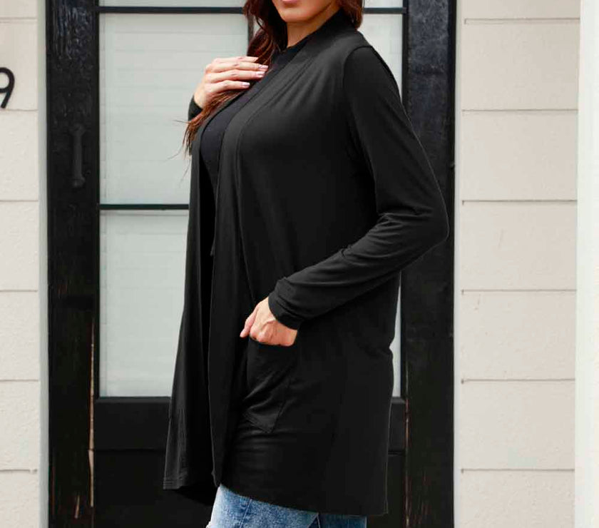 Basic Bae Full Size Open Front Long Sleeve Cardigan with Pockets
