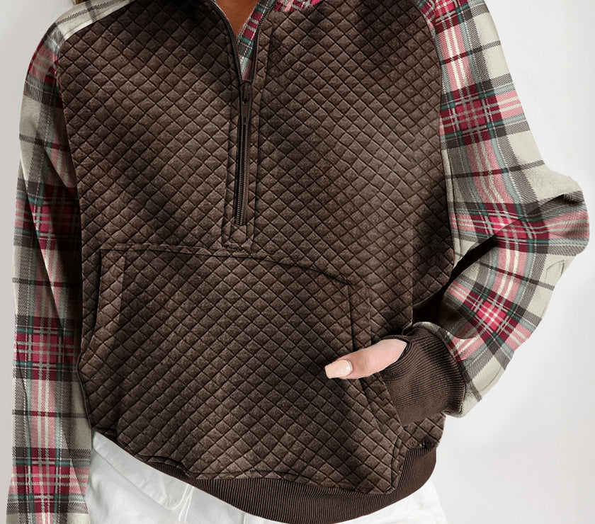 Plaid Half Zip Long Sleeve Sweatshirt