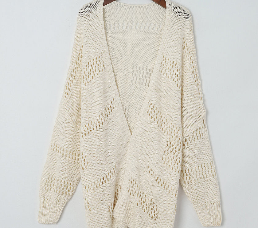 Openwork Open Front Long Sleeve Cardigan