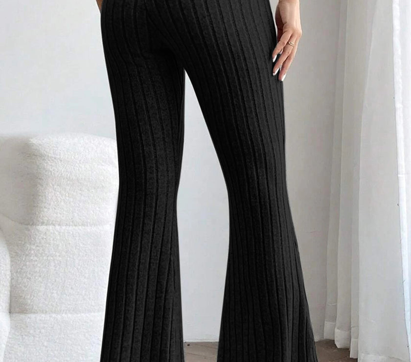 Basic Bae Full Size Ribbed High Waist Flare Pants