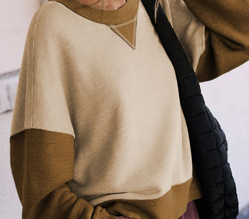 Color Block Round Neck Long Sleeve Sweatshirt