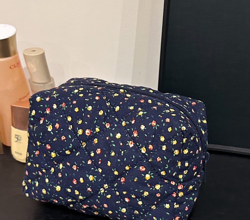 Floral Quilted Clutch with Plaid Lining